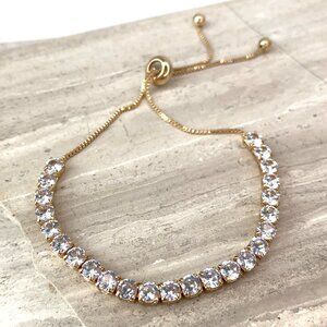 New ~ Anthropologie Diamond Gold Tennis Bracelet